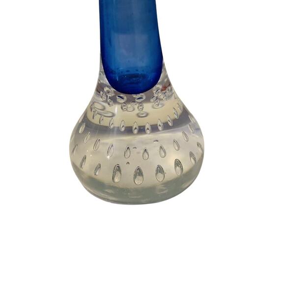 Vintage Cobalt Blue Aseda Glass 8 3/4” Bud Vase Controlled Bubble Base - Picture 10 of 15
